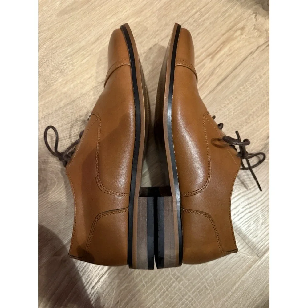 HEEZ Men Lace-Up Oxford Brown Dress Shoes Leather LaceUp Casual  Formal Size 8.5